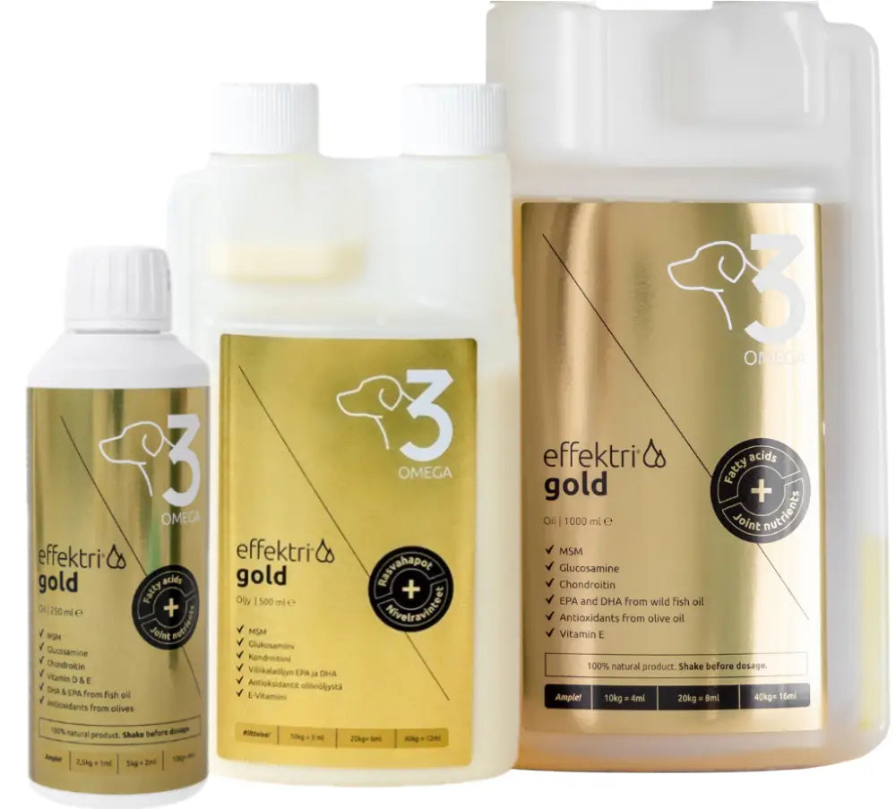 Etsitkö parasta omega-3-valmistetta koiralle? Vertailussa Effektri Omega-3 ja Gold Dog nivelten, ihon ja turkin tueksi.