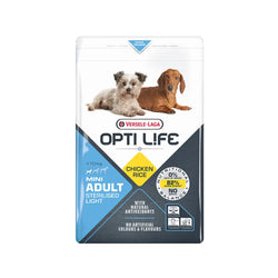 Valkoinen ja sininen versele-laga opti life mini aikuisten sterilisoitu kevyt koiranruoka kana riisi maku 2,5 kg pussi