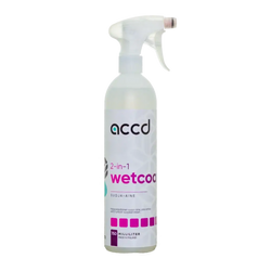 Clear plastic spray bottle of accd wetcoat 2-in-1 pikavaha 750ml with white trigger and pink accents on white background