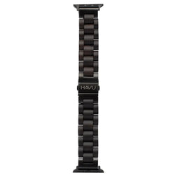 Black stainless steel apple watch-puinen ranneke with sleek interlocking link design and havu engraved clasp