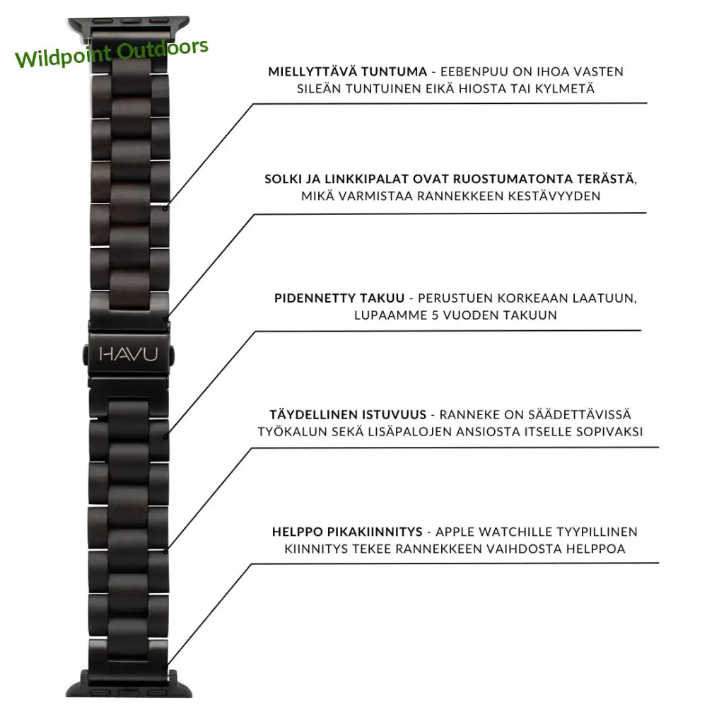 Apple watch -puinen ranneke eebenpuu - kellojen rannekkeet - wildpoint retkeily