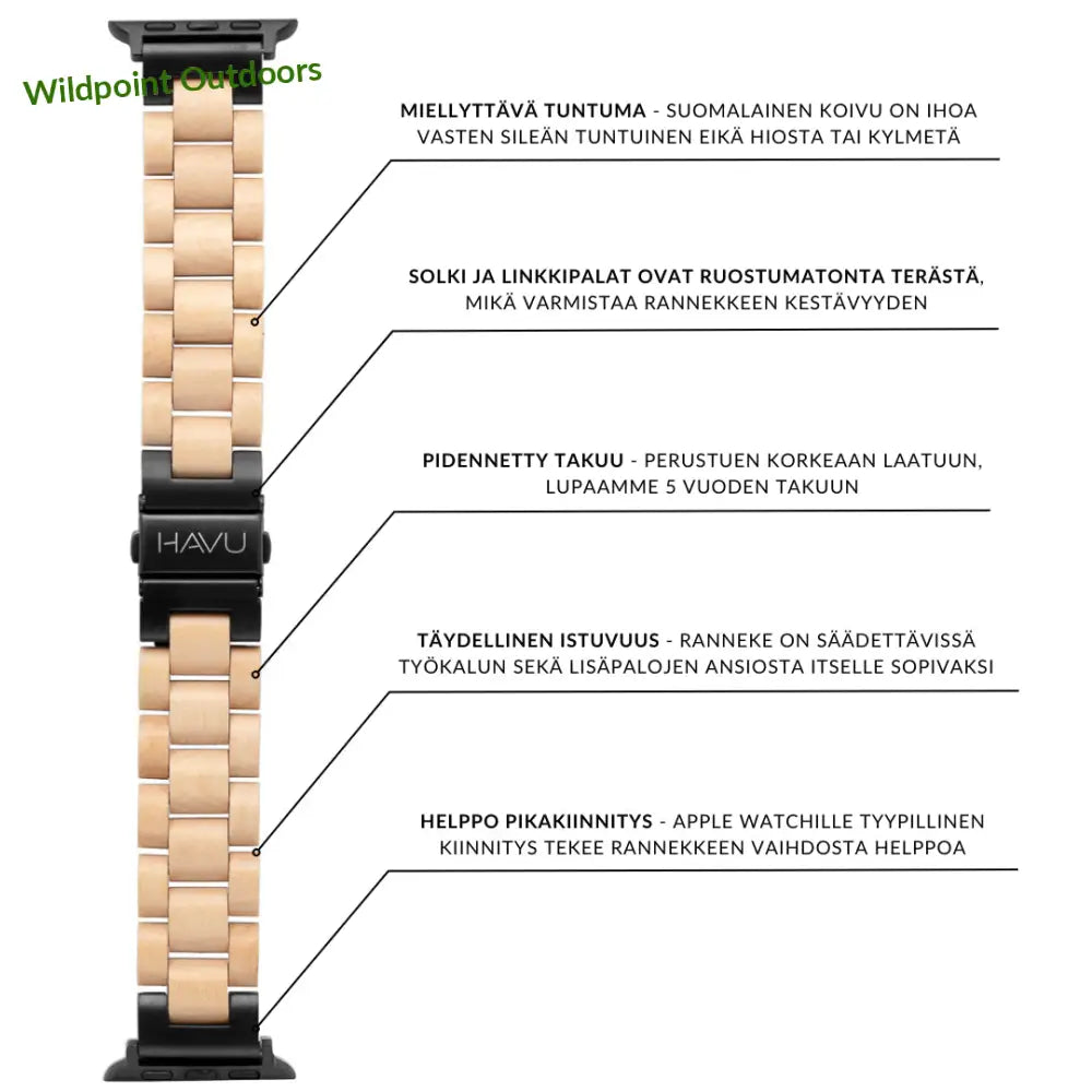 Apple watch -puinen ranneke koivu - kellojen rannekkeet - wildpoint outdoors retkeily