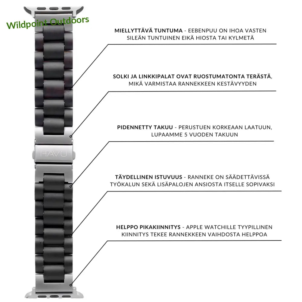 Apple watch ultra -puinen ranneke eebenpuu - kellojen rannekkeet - wildpoint retkeily 59 €