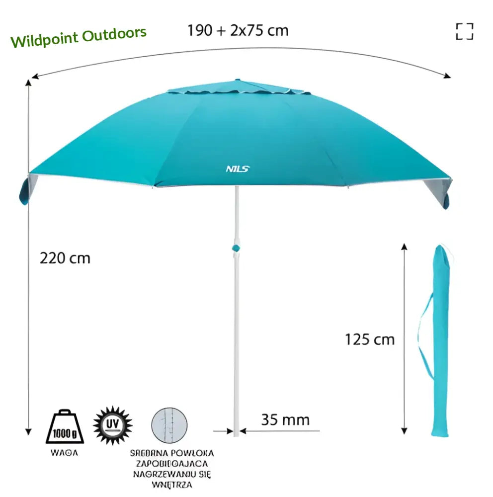 Aurinkovarjo rannalle xl 220 cm nc7822 nils - kaksi väriä - accessories - retkeily