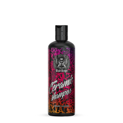 Musta pullo badboys ceramic shampoo 500ml elävässä violettiin ja punaiseen graffitityyliin etiketillä