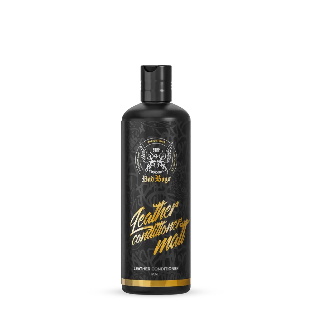 Musta mattapintainen bad boys nahkahoitoaine kultaisin kirjaimin ja mustalla kannella 500ml purkissa