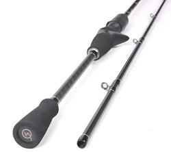 Black carbon fiber casting fishing rod blacksox bsx 602m from wildpoint outdoors with black rubber grip and silver accents