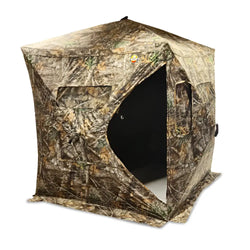 Camouflage-kuvioitu kyttäysteltta 150x150x170 avonaisella sisäänkäynnillä ja neliskulmaisella muodolla