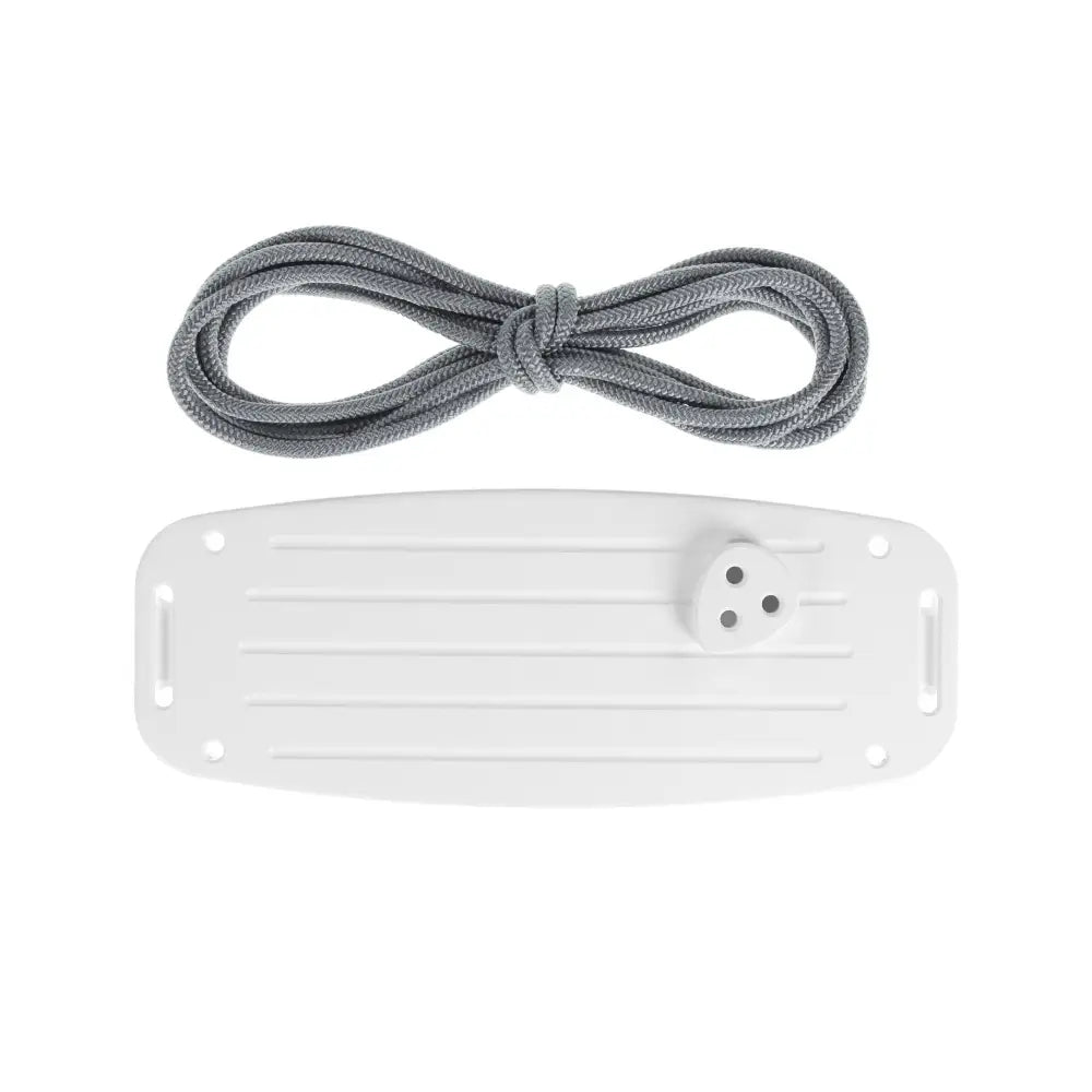 White plastic mounting plate with three-hole connector and coiled grey braided rope from classic birch grey set