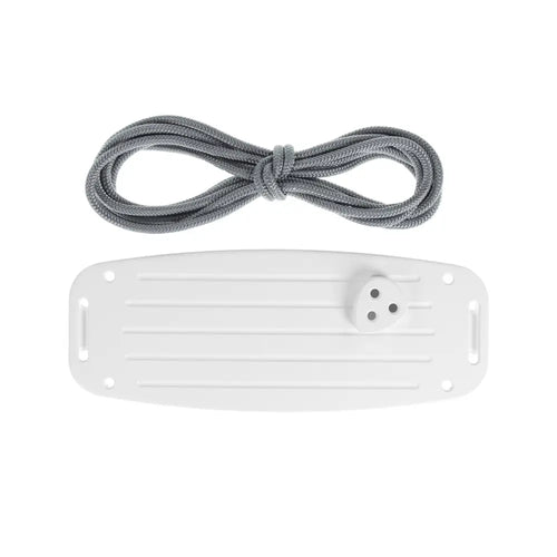White plastic mounting plate with three-hole connector and coiled grey braided rope from classic birch grey set