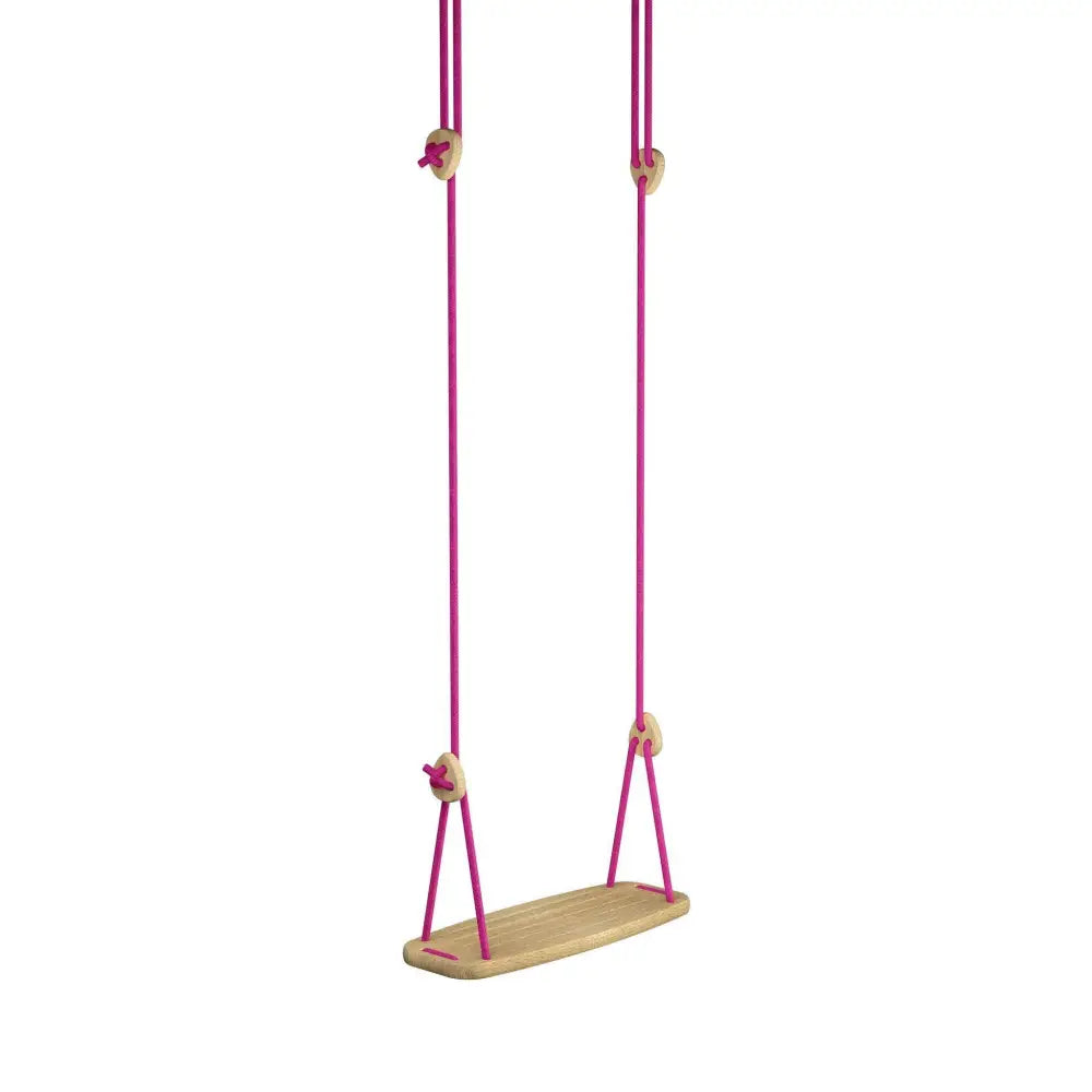 Klassinen oak fuchsia köysiswingi luonnollisella puisella istuimella ja sydänmuotoisilla liitoksilla