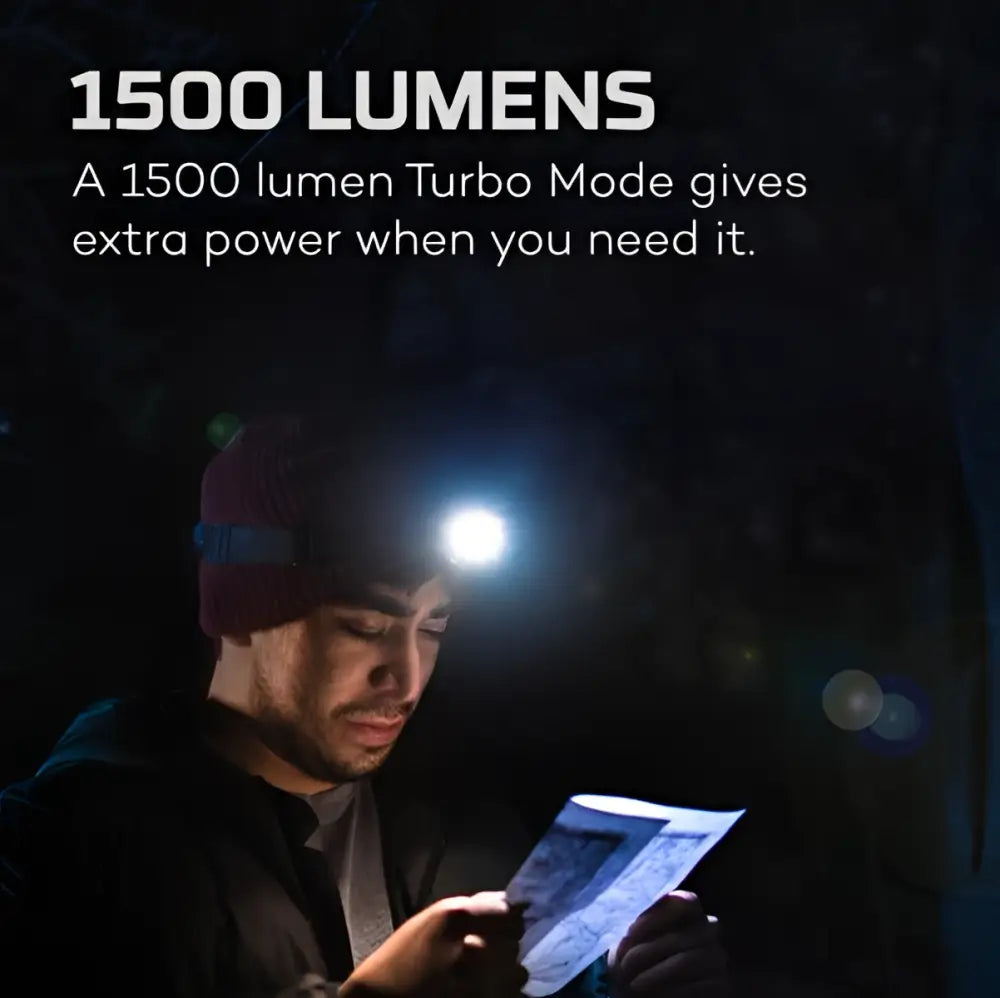 Einstein 1500 flex kirkas valkoinen led-otsalamppu 1500 lumenin turbo-tilalla tummaa vaatetusta käyttävälle