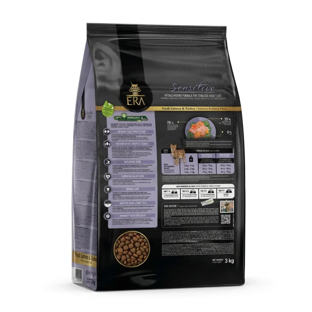 Mustan ja kultaisen pakkauksen katruoka era grain-free sterilised sensitive adult tuoreella lohella ja kalkkunalla 3kg