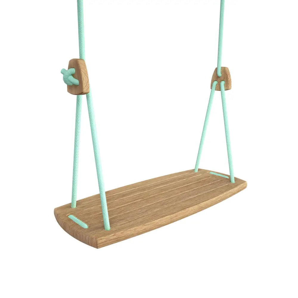 Minimalistinen grand oak mint puukeinu luonnollisella puupinnalla ja mintunvihreällä köysikiinnityksellä