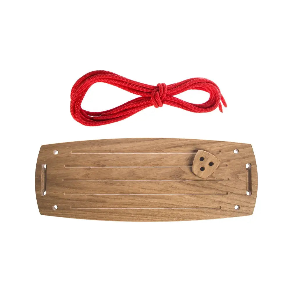 A sleek light brown wooden boat deck with natural oak grain and subtle horizontal grooves in grand oak red finish