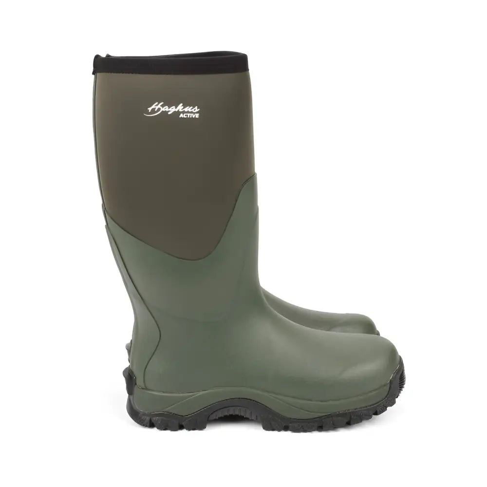 Oliveen vihreä hagshus active neopreenisaapas mustalla reunuksella ja karkeapohjaisella kumisaappaalla