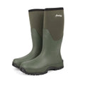 Olive green rubber wellington boots with black trim and textured sole from haghus active neopreenisaappaat collection