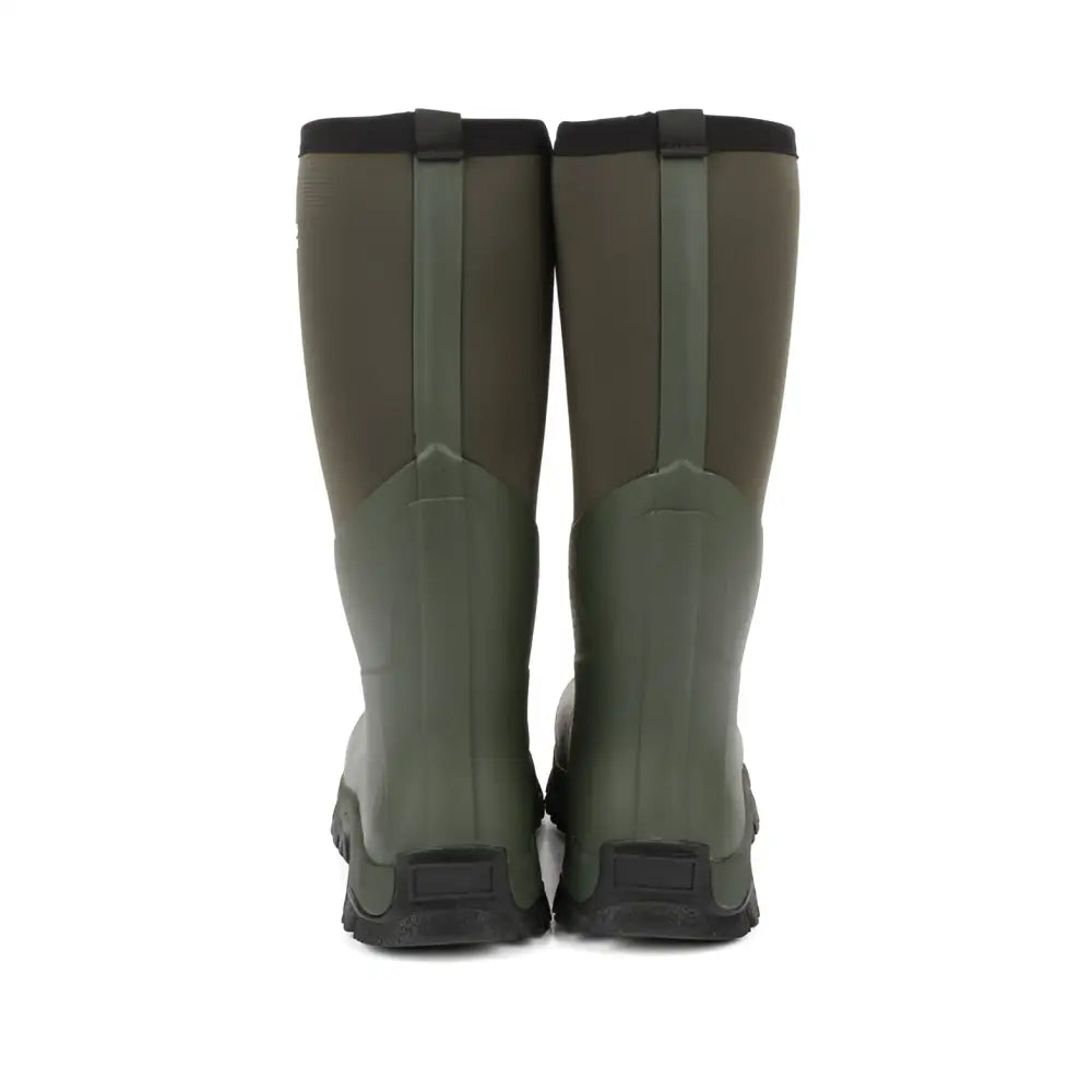Olive green rubber wellington boots haghus active neopreenisaappaat with black reinforced soles and trim