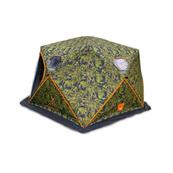 Haghus bushman 2xl metsästysteltta vihreä-musta camouflage-kuvio ja oranssit reunat jääkalastukseen