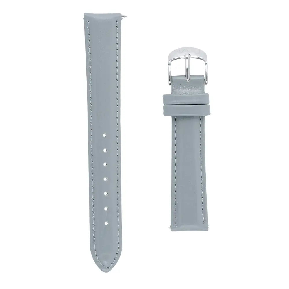 Harmaa nahkaranneke 16mm 18mm 20mm 22mm kevytharmaalla nahalla ja hopeanvärisellä soljella valkoisilla ompeleilla