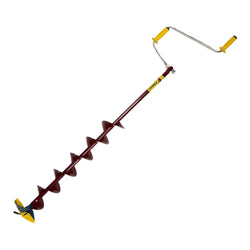 Heinola light jääpora maroon-keltaisella kahvalla ja pitkällä kierukkaterällä jäälle poraamiseen