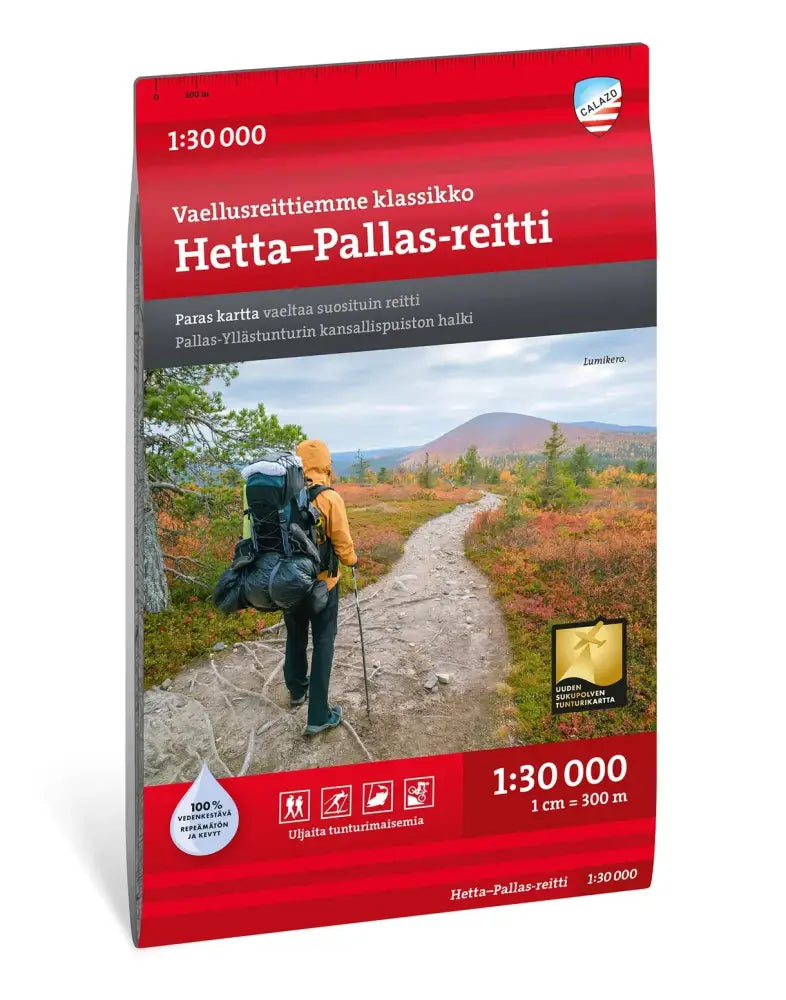 Kartta hetta-pallas-reitti galazilta punavalkoinen väritys vaeltaja syksyisellä polulla hetä-pallas-reitti 1:30000
