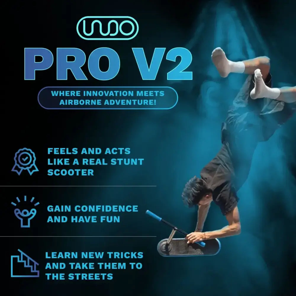 Blue and black Indo Pro V2 trick scooter with sleek, modern design ideal for advanced stunts and freestyle riding