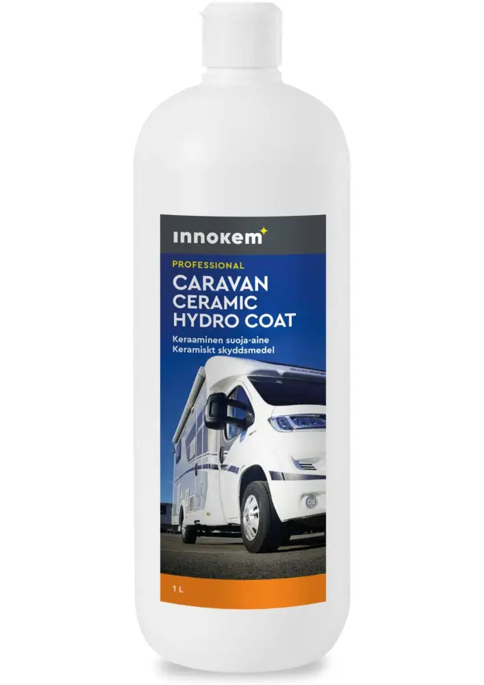 White plastic bottle of innokem professional caravan ceramic hydro coat 1l for durable vehicle protection