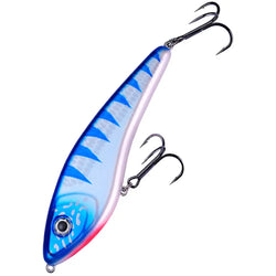 K.p jerk 150mm 57g väri 03 sinivalkoinen kelluva kovarunkoinen viehe punaisella hännällä ja kahdella kolmipiikkihoukulla