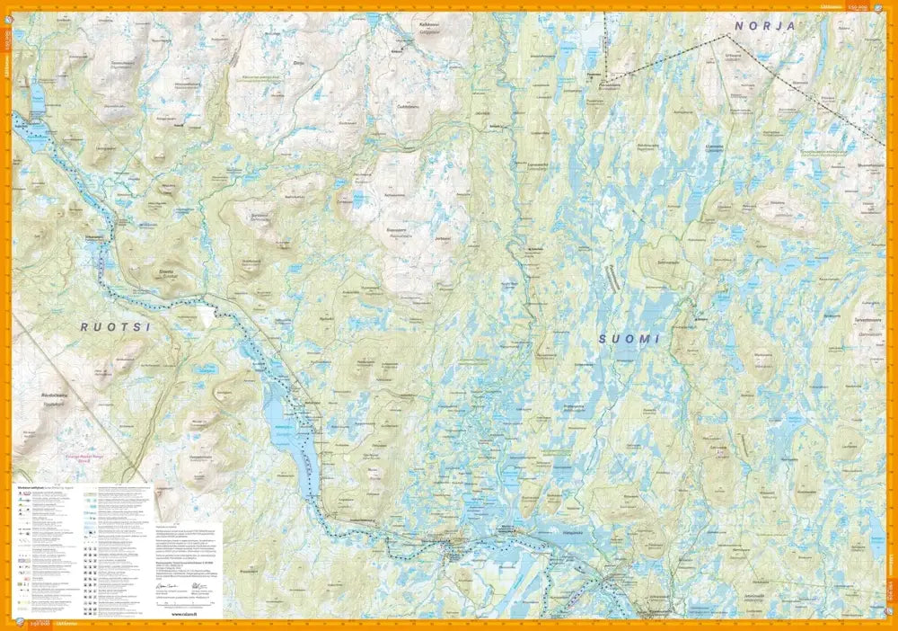 Karta kaaressuvanto tarvantovaara lätäseno 1 50 000, yksityiskohtainen topografinen ruotsi-suomi rajaseutu vaalean beige maasto ja siniset vesistöt