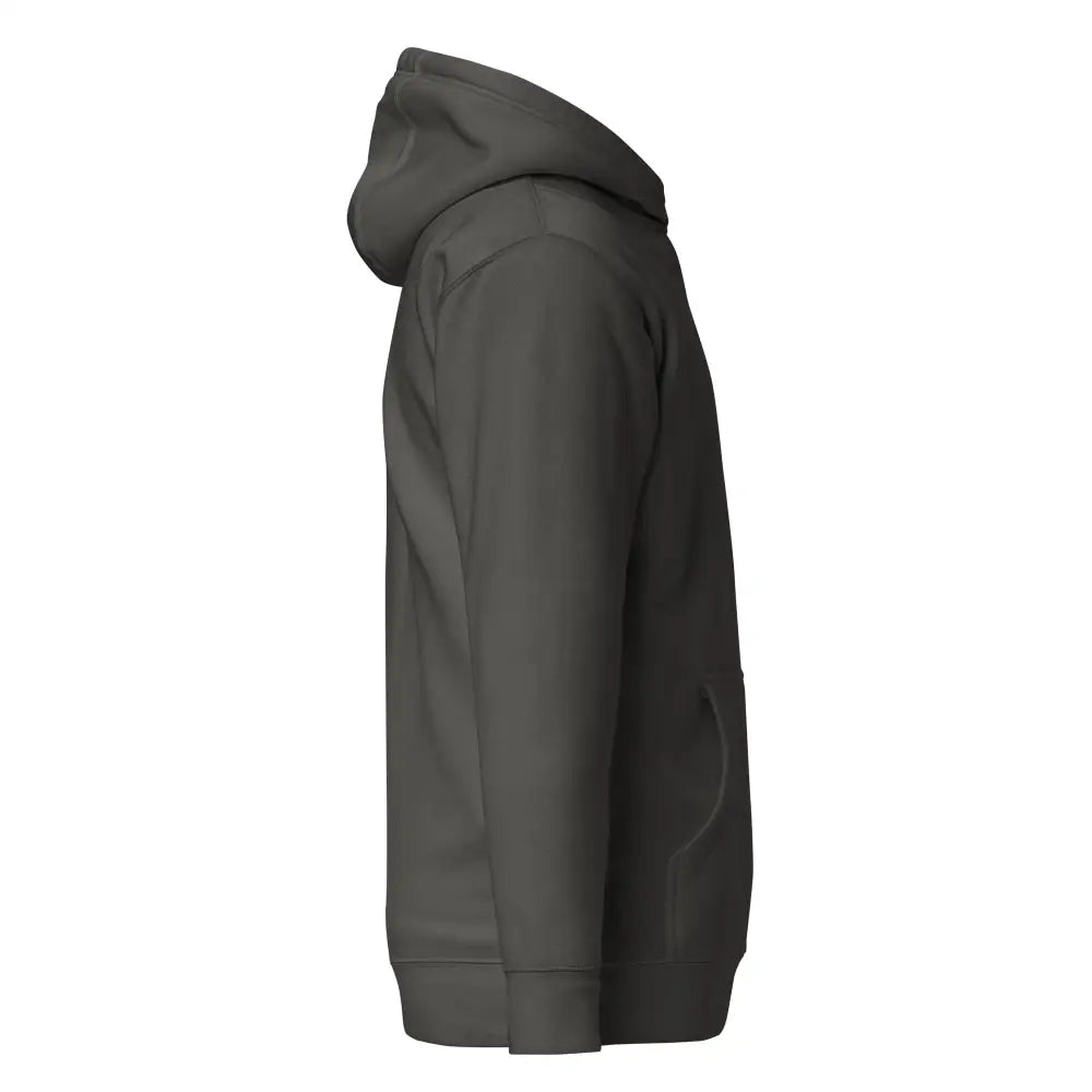 Dark gray kenttälapio huppari with soft textured fabric and ribbed cuffs