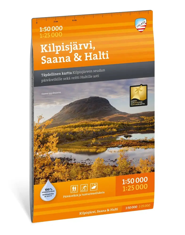 Oranssi ja harmaa kartta kilpisjärvestä saana ja haltista mittakaavassa 1:50 000 ja 1:25 000 tuotteessa galla
