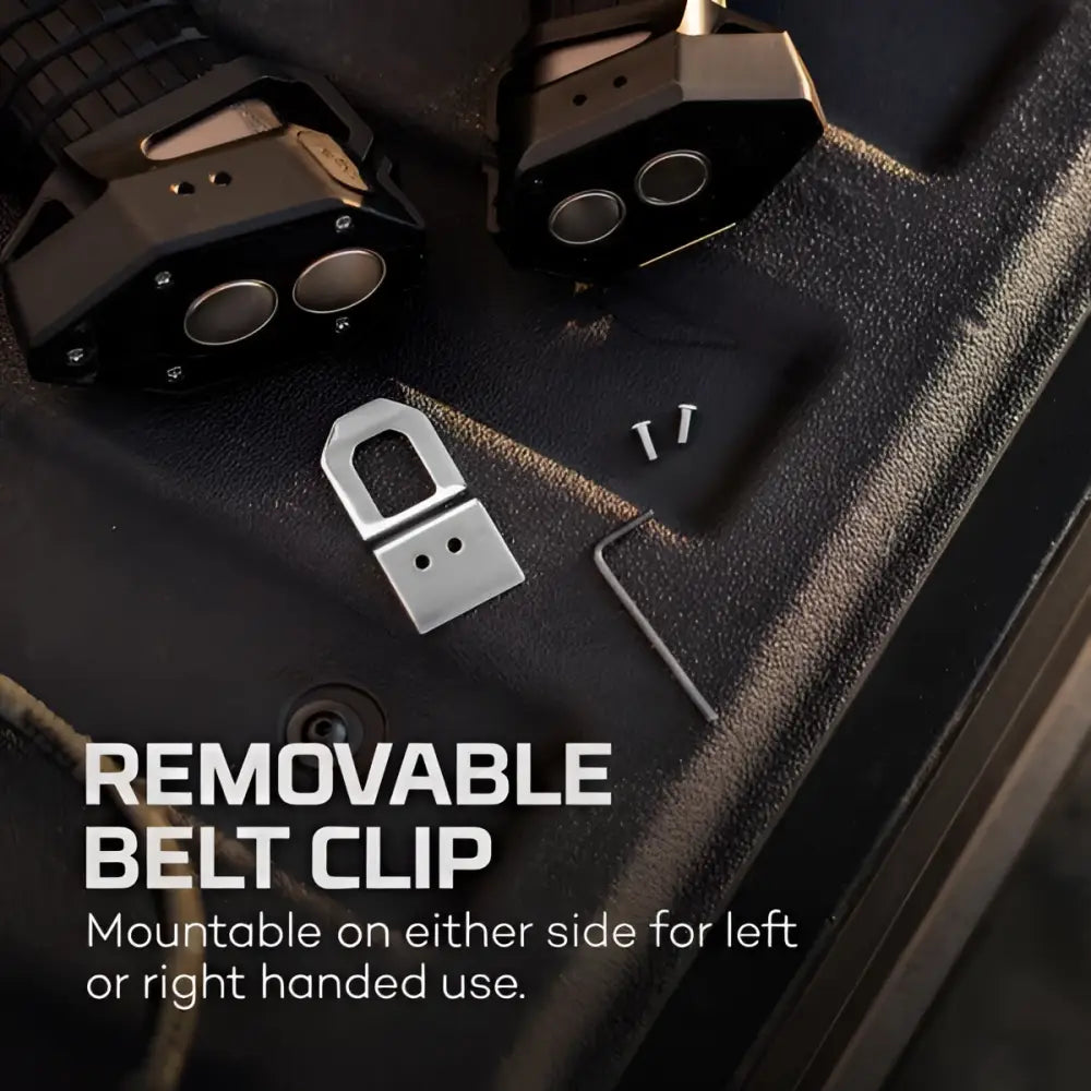 Silver metallic removable belt clip with a sleek minimalist design for luxtreme sl 50 1/2 mile 800m model
