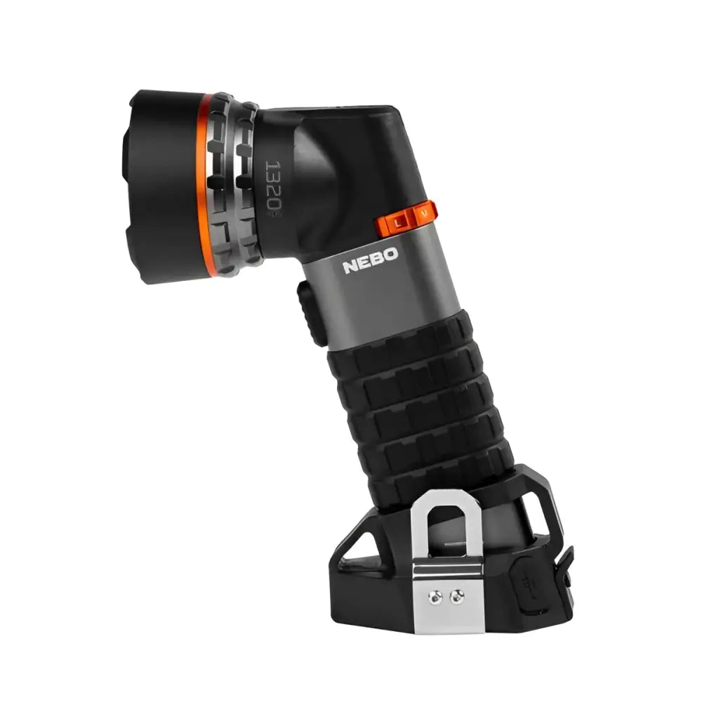 Black and orange nebo 1320 high-pressure water nozzle with textured grip and metal mounting bracket for luxtreme sl 75