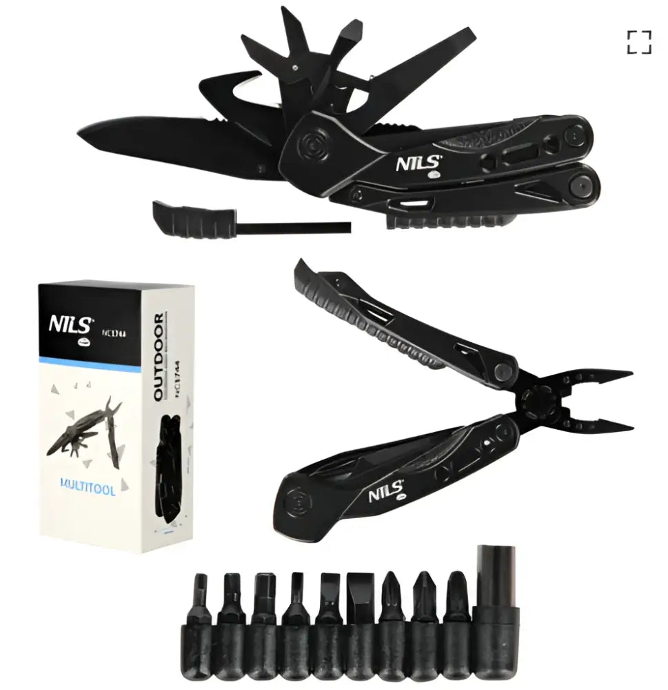 Monitoimityökalu nils hc134 black outdoor use folding blades and tools for versatile camping tasks