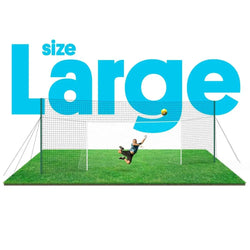 Large outdoor open goaaal football goal with black netting and green grass base for 3-in-1 training