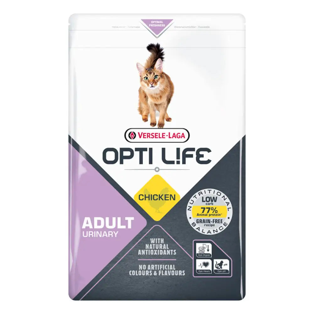 Valkoinen, violetti ja tummanharmaa verwijse-laga opti life cat urinary viljaton kana 2,5 kg pussi kananmakuisella märkäruoalla