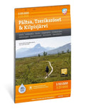 Oranssi ja valkoinen raidallinen kartta pältsästä treriksrösetistä ja kilpisjärvestä kartta galla 1 50 000/1 25 000
