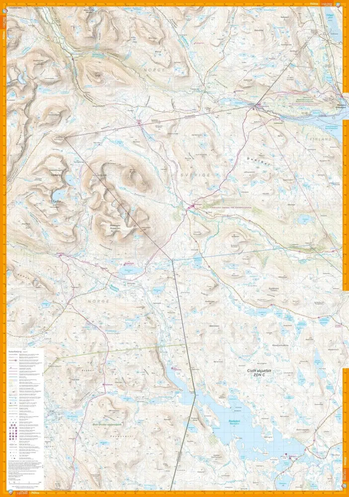 Pältsa Treriksröset Kilpisjärvi 1 50 000 1 25 000 yksityiskohtainen topografinen kartta oranssilla kehyksellä
