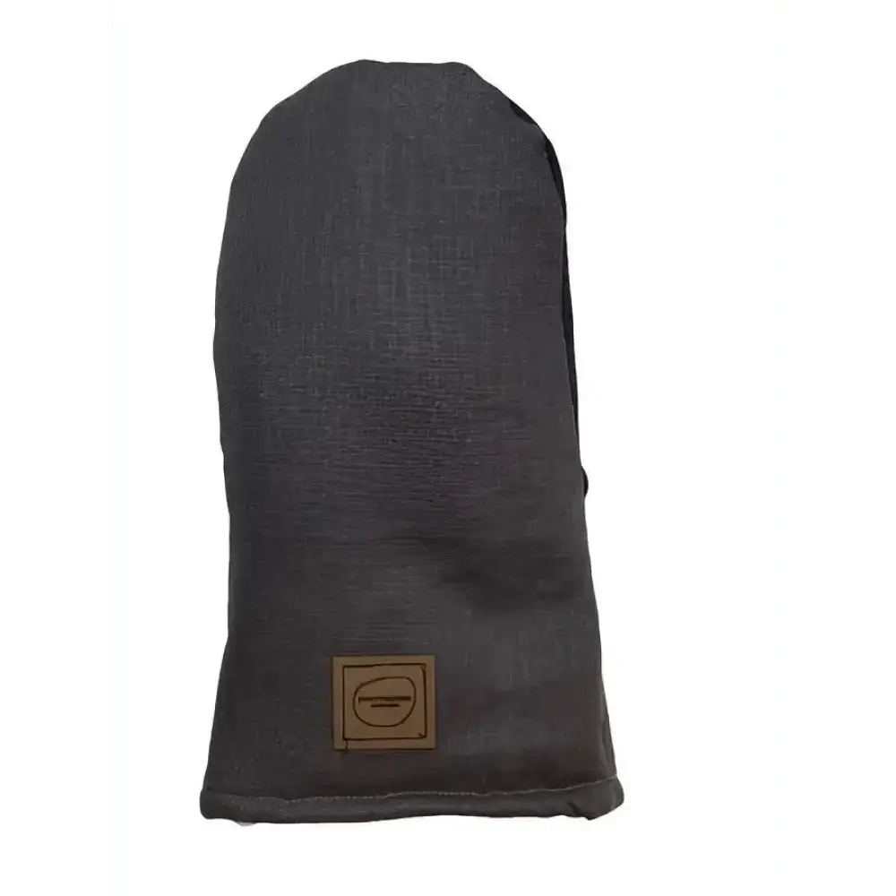Patakinnas pellava dark gray textured fabric mittens with minimalist square leather patch at the bottom
