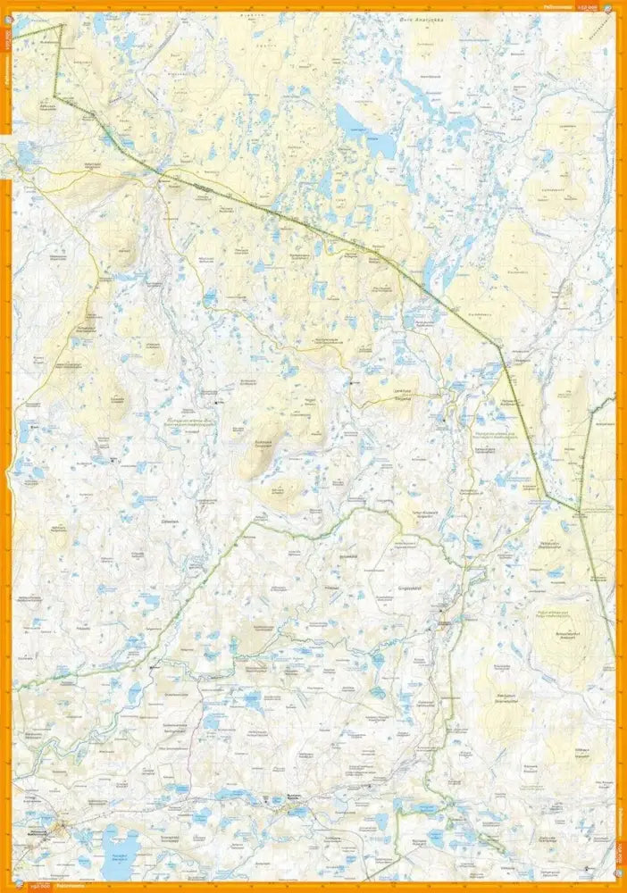 Pöyrisjärven erämaa 1 50 000 yksityiskohtainen topografinen kartta oranssilla reunuksella ja maaston väreillä