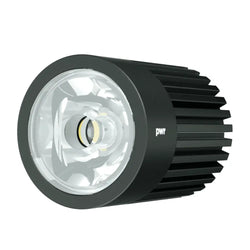 Black pwr brand led work light with cylindrical body and heat dissipating fins in pwr flashlight lighthead 900l