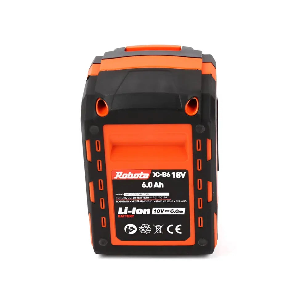 Orange ja musta robota dc-b6 18v 6ah li-ion akku kulutusta kestävässä teksturoidussa muotoilussa