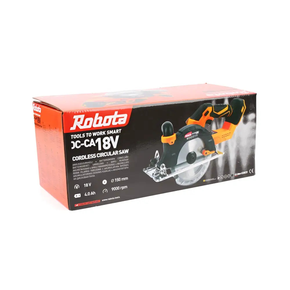 Robota dc-ca18v akkukäsisirkkeli musta ja oranssi 150 mm terällä runko ilman akkua ja laturia