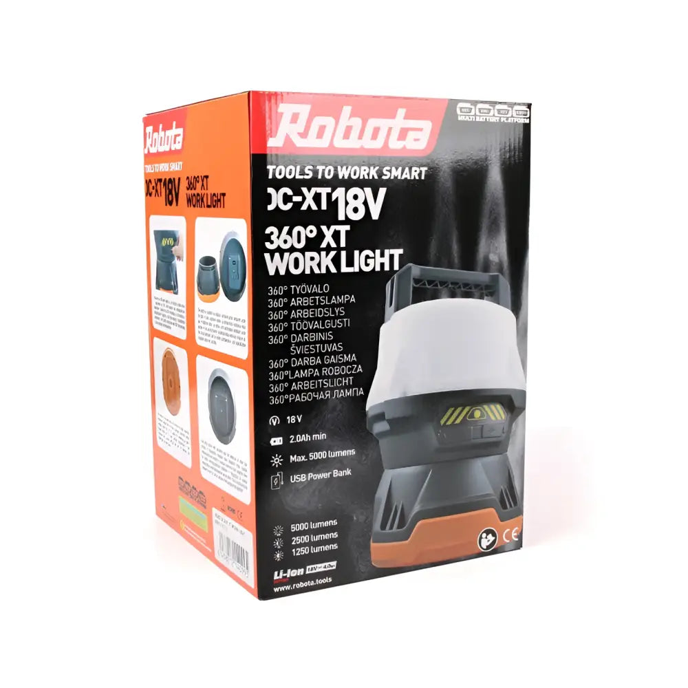 Robota dc-xt18v 360 asteen akkuvalaisin - retkivalo - wildpoint retkeilyvarusteet verkkokaupasta 49,90 €