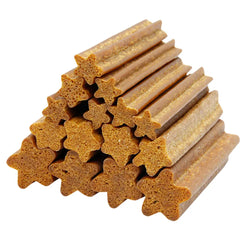 Rokka huokoinen hammasherkku star-shaped dog treats with a porous textured surface in golden brown color
