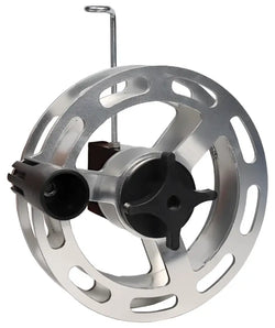 Scandinavian tackle alu plaanarikela 205mm hopeanvärinen metallivapaa kela mustilla muoviosilla ja modernilla muotoilulla