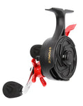 Mustan ja punaisen scandinavian tackle force free fall 60mm pilkkikelan tyylikäs moderni muotoilu kultaisin force-brändäyksin vasen malli