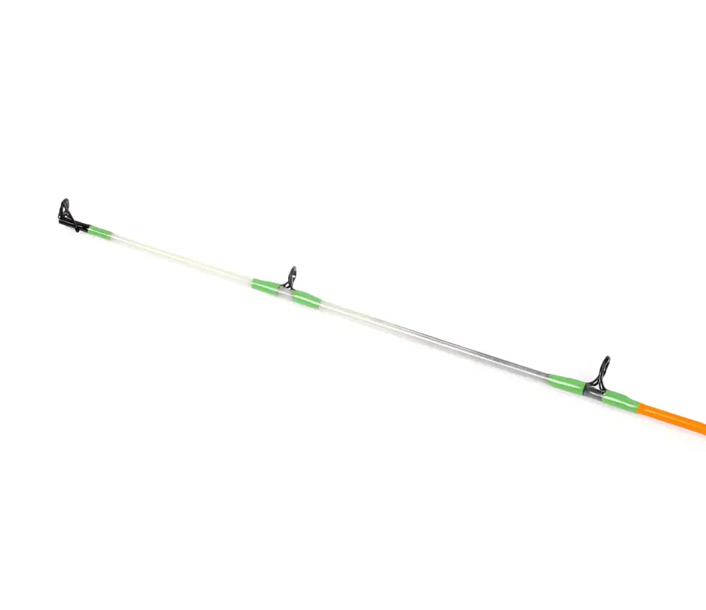 A sleek translucent Scandinavian Tackle Hard Carrot 125cm fishing rod with green and orange accents