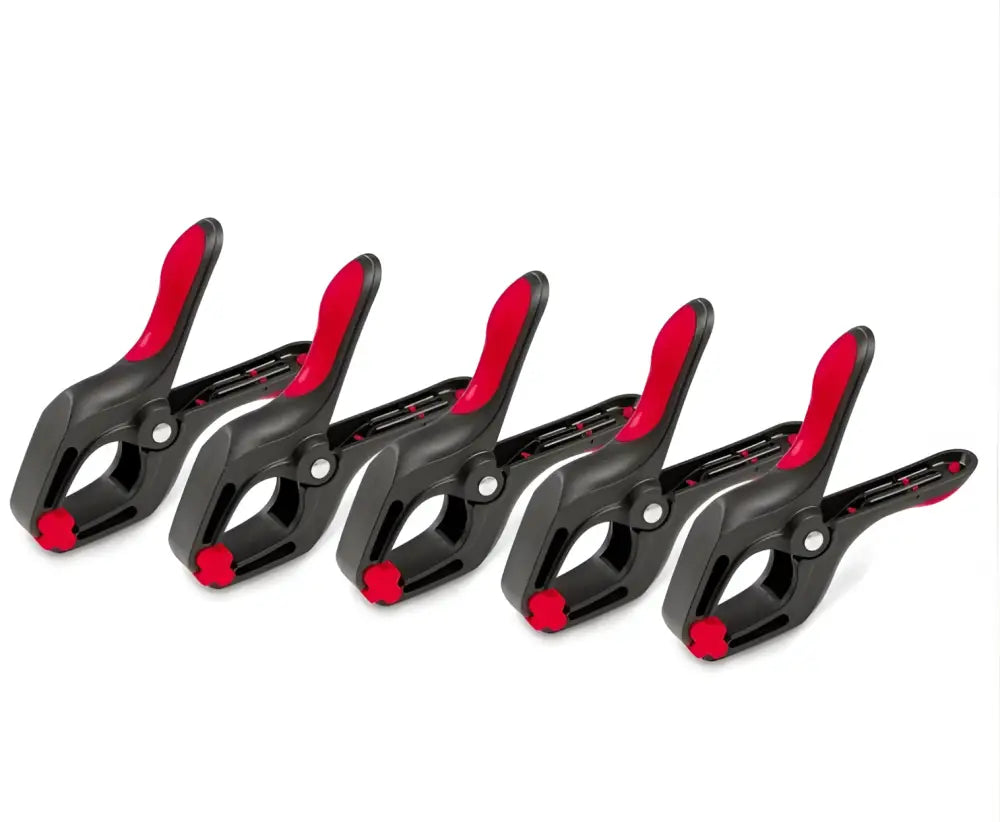 Set of five black and red plastic vapapuristimet clamps with ergonomic handles 175mm by scandinavian tackle